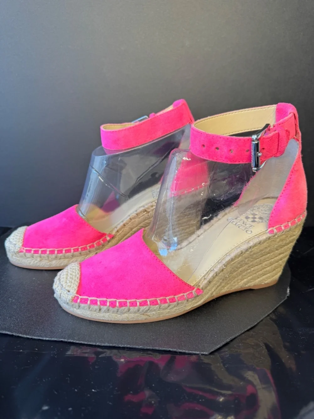 Vince Camuto Pink Suede Espadrille Wedge Sandals Ankle Strap Size 6.5